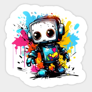 Cute cartoon Robot. Funny cyborg. Sticker